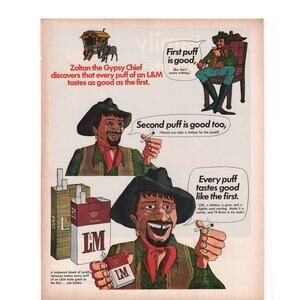 L&M Cigarette / Buick Opel Kadett Advertisement Vintage 1969 Gypsy Automobilia